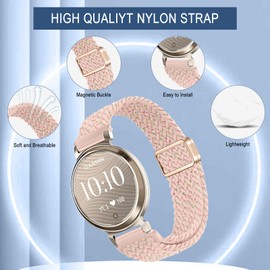 YealRed Nylon Strap for Garmin Lily 2, Magnetic Buckle Replacement Bands, Braided Men Women Replacement Strap Watch Strap Compatible with Garmin Lily 2 (Pink + Starlight)