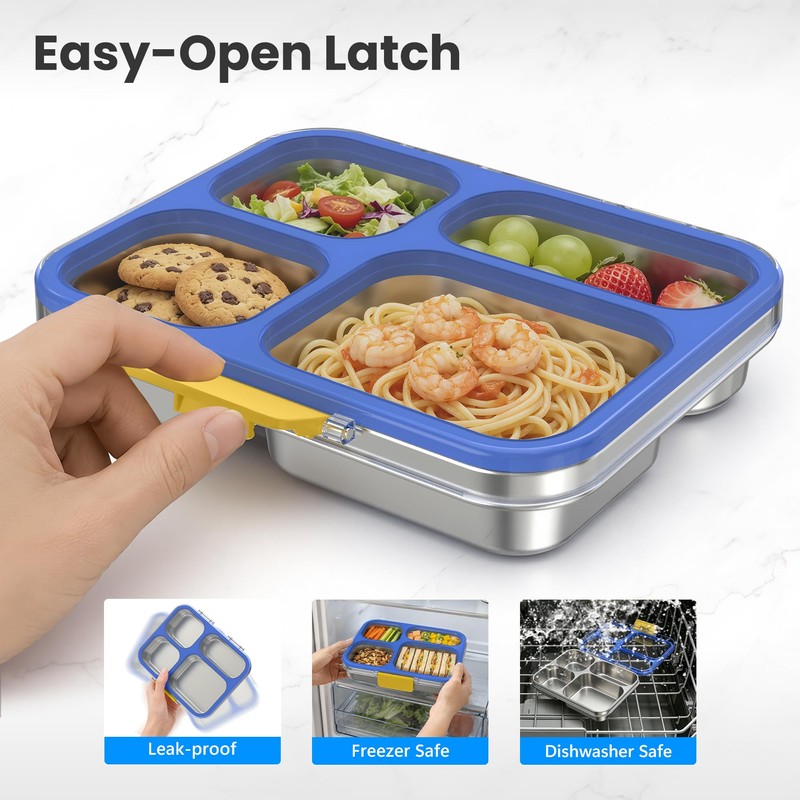 HOMEKOL Stainless Steel Bento Lunch Box: 4-Compartment Leak-Proof Lunch Container
