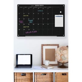 Audio-Visual Direct Magnetic Black Glass Dry-Erase Board Set (3' x 2', Calendar Black)