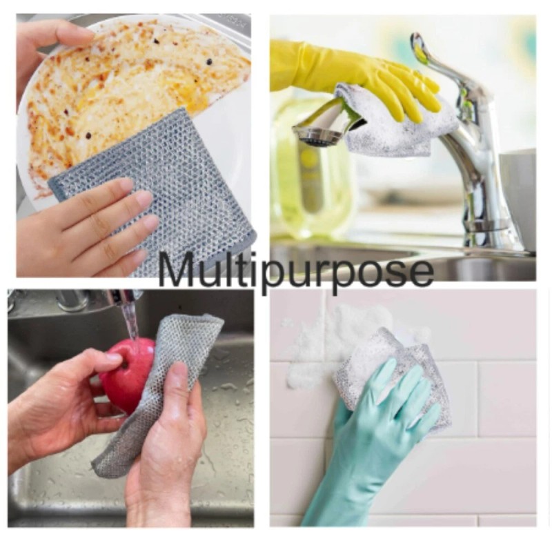 Unbranded 5x Double Layer Wire Dishwashing Rag,Microfiber Cleaning Cloth for
