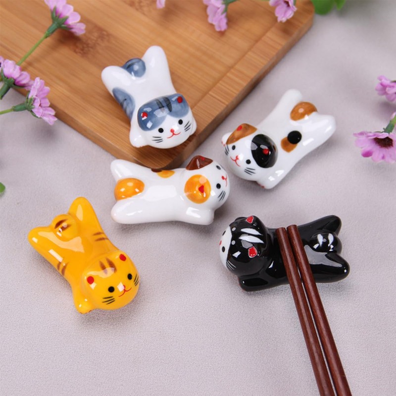 Aimall 5 PCS Lucid Cat Ceramic Chopstick Holder, Durable Everyday