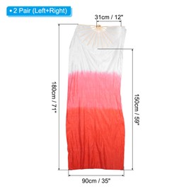 PATIKIL Belly Dance Silk Fan Veil 71", 2 Pair (Left+Right) Women Long Folding Dance Fan Wood Fan for Dance Performance, White Gradient Red
