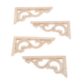 MUXSAM Wood Carved Corners Appliques Onlays, 2-Pair Unpainted Wood Caravings Decals for Cabinet Dresser Cupboard Mirrors Walls Doors Closet Fireplace Bed Frame DIY Craft Project, 12x6cm/4.72"x2.36"