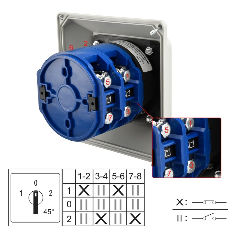 Heschen Universal Rotary Cam Selector Changeover Switch, SZW26-125/D202.2D, 660V 125A,
