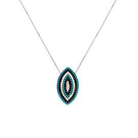 JewelryWeb 925 Sterling Silver Nano Simulated Turquoise White and Black Cubic Zirconia Marquis Necklace 18 Inch Pendant-Necklace for Women