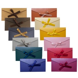Pack of 12 Envelopes Kraft Paper Colourful Blank Vintage Envelopes with Ribbons Envelopes Wedding Invitations Envelopes for Christmas, Birthday, Wedding