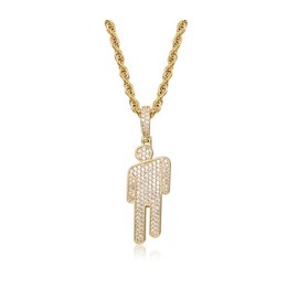 AOLIAY 1PC Stylish Villain Necklace, Stainless Steel Bowed Head Pendant Zircon Hip Hop Necklace Couple Pendant Necklace (golden)