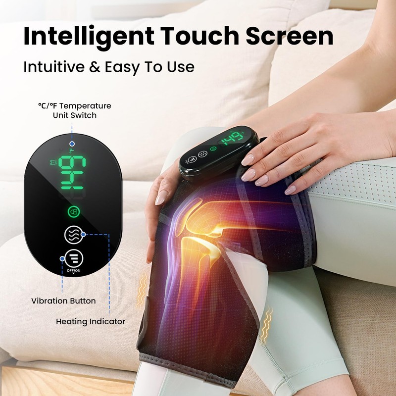 Cordless Knee Heating Pad, Newly 4 Vibration Motors Knee Massager,