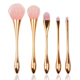 WOKOTO 5pcs Gold Nail Dust Brushes For Acrylic Nails Art Cleaning Brushes Kit Hourglass-Shaped Makeup Brushes Highlighter Brush Loose Powder Eyeshadow Foundation Blush Brushes Dust Nail Brushes Set