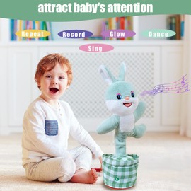 Talking Dancing Bunny Baby Toy for Kids Interactive Plush Toddlers Toys Talking Bunny Repeats What You Say Realistic Plush Educational Toy Teen Easter Bunny Basket stuffers Gifts Girls Boys Birthday