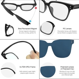 DoouBao Retro Square Magnetic Sunglasses for Men & Women, UV400 Anti-Glare with 3 Pack Magnetic Clip on Sunglasses Protects from Glare, UV Rays, Snow Blindness, Night for Safe Driving