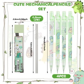Mabor 4 Pcs Cute Mechanical Pencil Set Including 0.5mm Cartoon Mechanical Pencils with 1 Tubes Refills Stationary Back to School Office Supplies for Writing Drawing Sketching(Green)