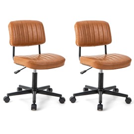 Giantex Orange Office Chair Set of 2, Faux Leather Armless Low-Back Computer Desk Chair, Retro Swivel Rolling Task Chair Height Adjustable Leisure Home Office Chair for Kids Teens Adults