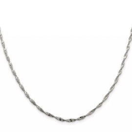 GlittersandGold Sterling Silver 2mm Twisted Herringbone Chain Necklace