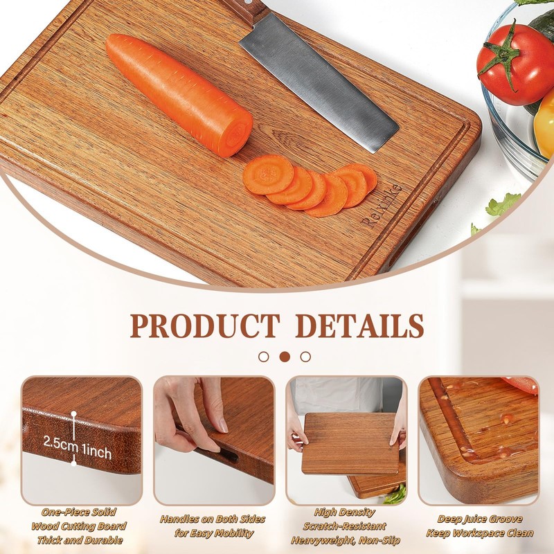 Relxinke Solid Teak Wood Cutting Board One Piece Non Glued