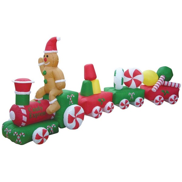 Air Blown Inflatable 14.8' Christmas Candy Train w/Gingerbread Man Yard