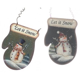 Rustic Mittens Christmas Ornament Set, Primitive Farmhouse Décor, Country Holiday Decorations by Christmas Market Ornaments, Rusty Tin Metal Prim Tree Decorations (2 Pieces)