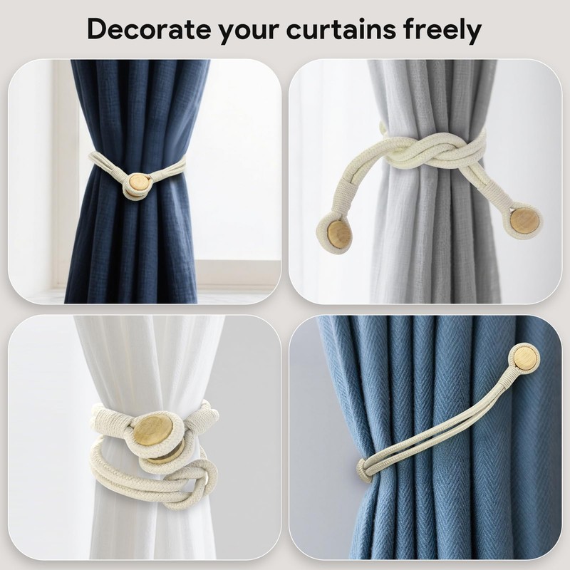 2 Pack Magnetic Curtain Tiebacks, Modern Simple Style Drape Tie