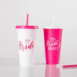 Pop Fizz Designs Bachelorette Cups for Bachelorette Party [6 Pack], Bachelorette Party Supplies, Bachelorette Party Cups, Bride Cup, Bridesmaids Cups, Tumbler Set of 6 with lids