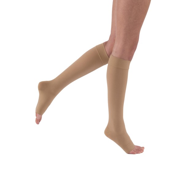 JOBST Medias de compresión de punta abierta para aliviar la rodilla, alta calidad, unisex, extra firmes para piernas cansadas y pesadas, clase de compresión: 30-40