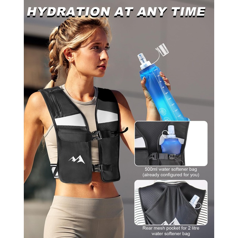HSYFUNA Running Hydration Vest with 500 ml Water Bottle, Reflective,