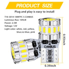 ijuicy 2 PCS Car 194 LED Bulbs for License Plate Light, W5W T10 18-SMD 3014 Chipsets 168 LED Bulb, Error Free Plug-and-play Car Light for Interior Car Lights Reverse Light Bulb Dome Light (White)