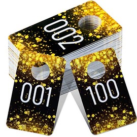 Jetec Live Plastic Number Tags, 1.5 x 2.5 Inch Reusable Normal and Reversed Mirrored Image Number Tags, Gold Consecutive Live Number Tag for Clothes Live, Hanger Cards (100)