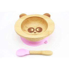 Suction Bowls for Baby- Bamboo Bowls Baby- Kids Bowls and spoon set- Bamboo baby bowls set- Suction Baby Bowl- Baby BPA Free Bowls- Toddler Bowls Suction- LED Weaning Silicone Baby Spoons- Pink