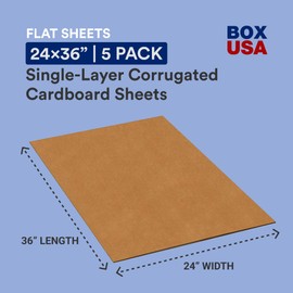 BOX USA Double Wall Corrugated Cardboard Sheets, 24" x 36", Kraft (Pack of 5), (BSP2436DW)