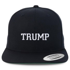 Trendy Apparel Shop Trump Varsity Font Embroidered Flat Bill Snapback Cap - Black