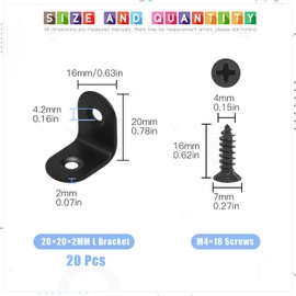 TOP-VIGOR 20Pcs Angle Brackets, 20mm x 20mm L Brackets for Wood 90 Degree Small Right Corner Bracket, Metal Brackets Stainless Steel Corner Braces with Screws for Furniture Shelf Chair Table Window