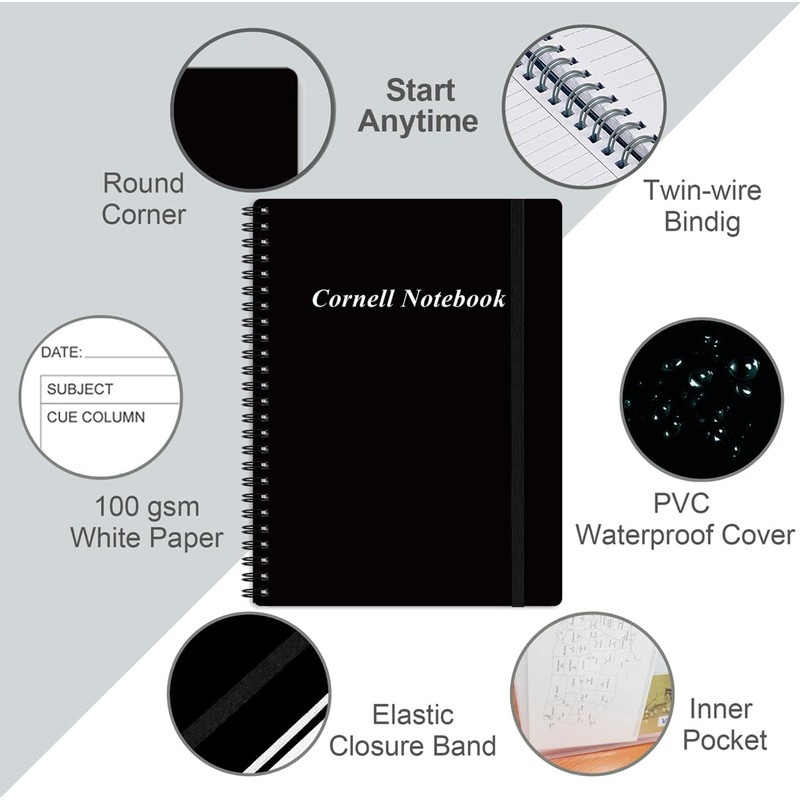 Yaridar A4 Cornell Notes Notebook - Spiral Cornell Notebooks for