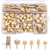 102 Pcs Wood Push Pins 6 Sizes Thumb Tacks for