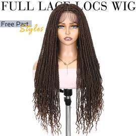 Lady Miranda Full Lace Faux Locs Wigs for Black Women Knotless Square Part Dreadlock Wig with Baby Hair 30 Inch Soft Locs Synthetic Dreadlock Wigs for Black Women Goddess Locs Braided Lace Front Wigs