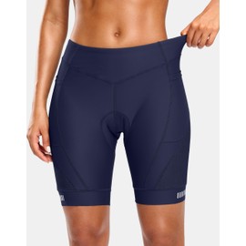 Bikewa Women's 4D Padded Bike Shorts with Zipper Pockets Gel Road Cycling Biking Biker Shorts for Bicycle Riding(Navy,S)