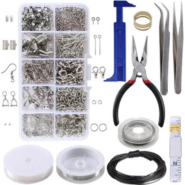 ManYee Jewellery Making Tool Set, Jewellery Repair Set, Chain, Bracelet, Pendant, Jewellery Making Accessories Kit with Silver Jewellery Wire, Nylon Cord, Eyelets, Connector Rings, Round Pliers, and Clasps