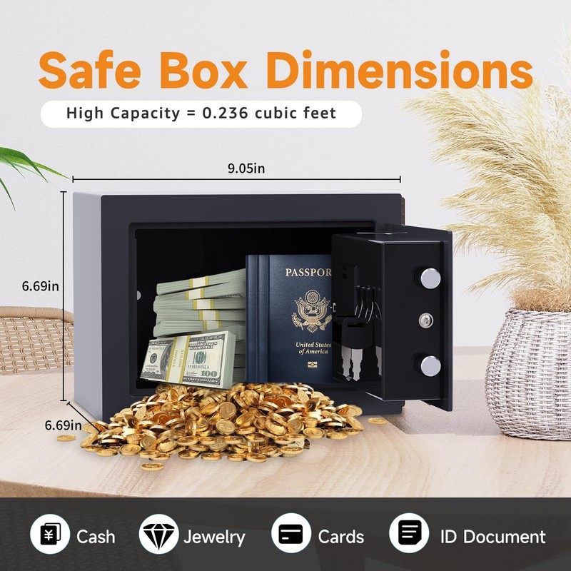 Goldenkey Small Safe with Fireproof Bag, Digital Mini Money Safe