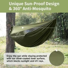 Travel Bird Camping Hammock with Mosquito Net and Sunshade, Backpacking Hammock with Ridge Rope Tree Straps, Lightweight Portable Hammocks for Outside, Hiking, and Travel