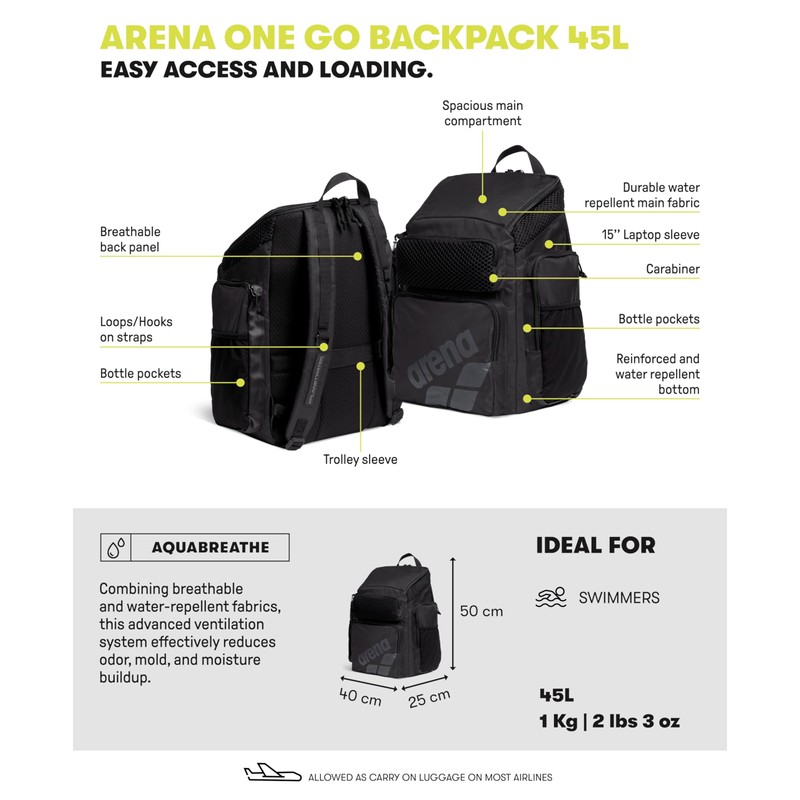 ARENA One Go Backpack Swimmers Athletes Sports Gym Rucksack Multisport