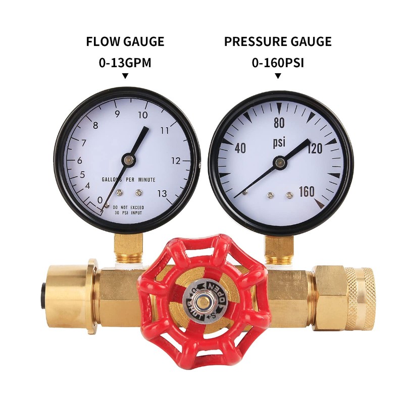 Watflow Water Gauge Pressure, Flow, & PSI Test Gauge,0-160psi,0-13 GPM,