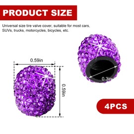 Gasedin 4 PCS Bling Car Tire Valve Stem Cap, Crystal Rhinestone Automotive Tire Valve Stem Air Cap Cover, Dustproof Sparkling Wheel Valve Cover for Decor, Universal Car Accessories (Purple)