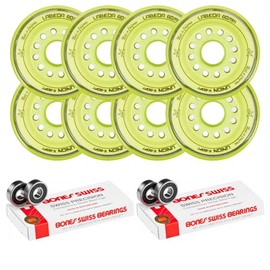 Labeda Roller Hockey Wheels Union Premium Performance Inline Skate Wheel 8-Pack with Bones Swiss Bearings 76mm 80mm Hilo Yellow X-Soft 74A