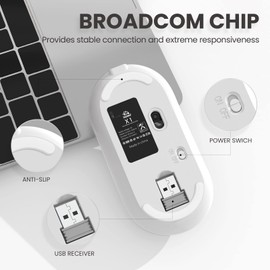 Kabellose Maus Leichte Kabellose Maus mit Akku-Display 2.4G Ultra Slim Leise Funkmaus Wireless Laptop Mouse mit Nano Empfänger Kabellose Ergonomische Maus 1600DPI Für PC/Window/Macbook/Linux - Silber