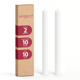 Biedermann & Sons 2 Pack Tall Taper Candles - Unscented Dinner Candle Set 10 Hour Burn Time, White