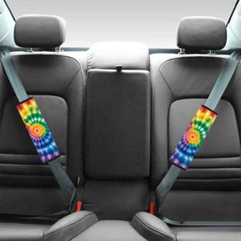 ASQVTIFE Rainbow Tie Dye Car Seat Belt Cover 2 Pack Seatbelt Shoulder Strap Covers Soft Car Seat Belt Pad Cushion Shoulder Pads for Kids Car Interior Accessories Universal Car Seat Belt Pads Cover