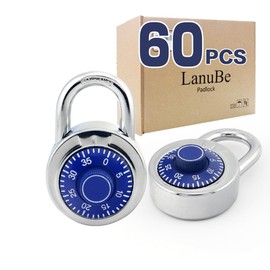LanuBe Standard Dial Combination Lock, 2 in. Wide, with Different Combinations, Blue Turnplate, Pack of 60; Lock for School, Employee, Gym Sports Locker, Case, Toolbox, and so on