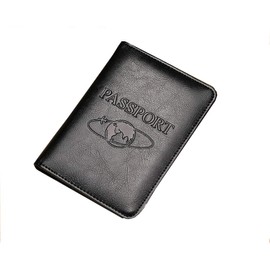 Leather Passport Cover Case RFID Blocking Travel Wallet (Black), black, rfid wallet