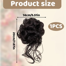 Haarteil mit Gummiband, Haarteil Dutt, Groß Dutt Haarteile Dunkelbraun Gelockt Haargummi Mit Gummiband, Synthetisch Messy Hochwertiges Haaraccessoire Für Damen, Ideal Für Alltagm, Dunkelbraun