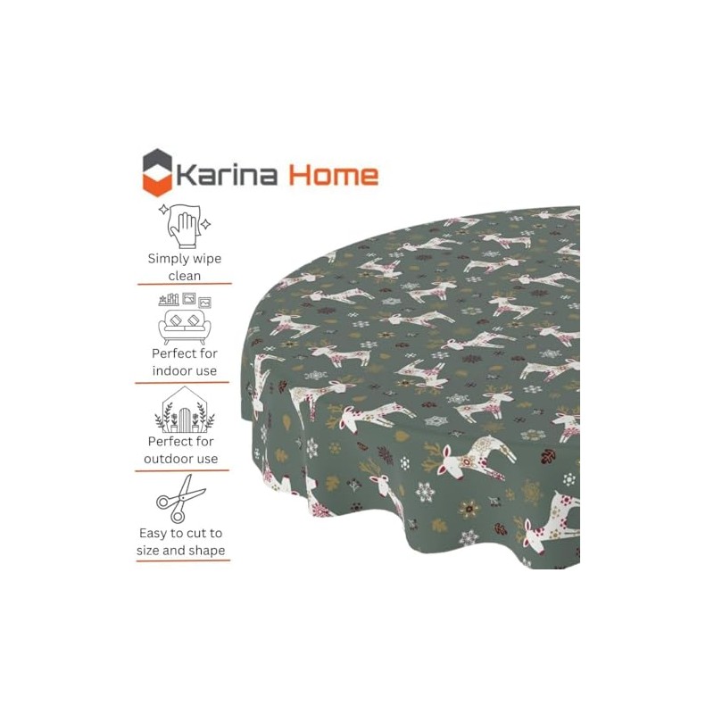 Karina Home Scandi Christmas Reindeer PVC Vinyl Wipe Clean Oilcloth