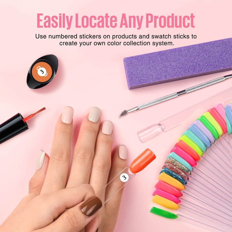 MEFA 100 Pcs Clear Nail Swatch Sticks with Ring and
